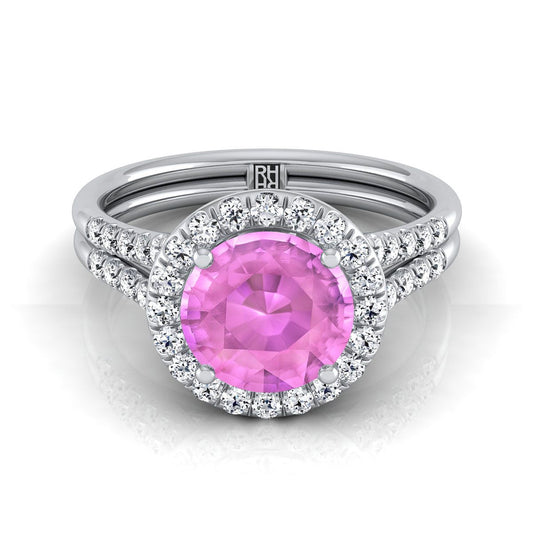 แหวนหมั้นแบบฮาโลว์หัวแหวนแยกชิ้นฝรั่งเศสประดับเพชรทรงกลมเจียระไนแบบบริลเลียนท์แพลตตินัม - 3/8ctw