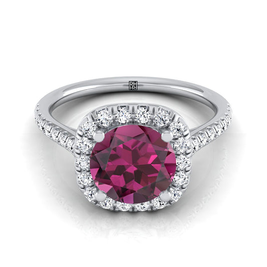 18K White Gold Round Brilliant Garnet Simple Prong Set Halo Engagement Ring -1/3ctw