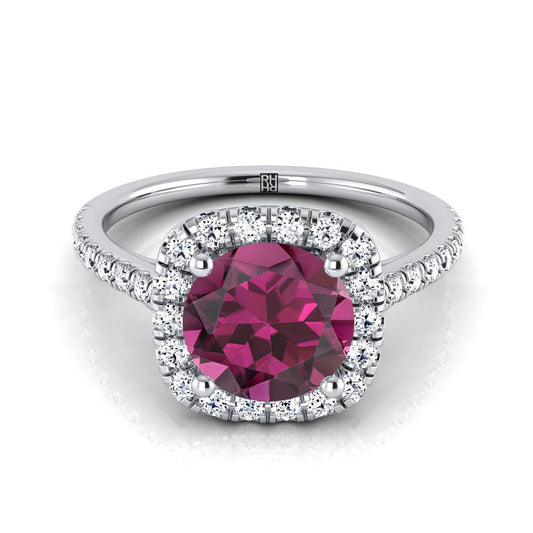 Platinum Round Brilliant Garnet Halo Diamond Pave Engagement Ring -1/3ctw