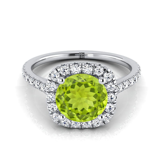 18K White Gold Round Brilliant Peridot Halo Diamond Pave Engagement Ring -1/3ctw