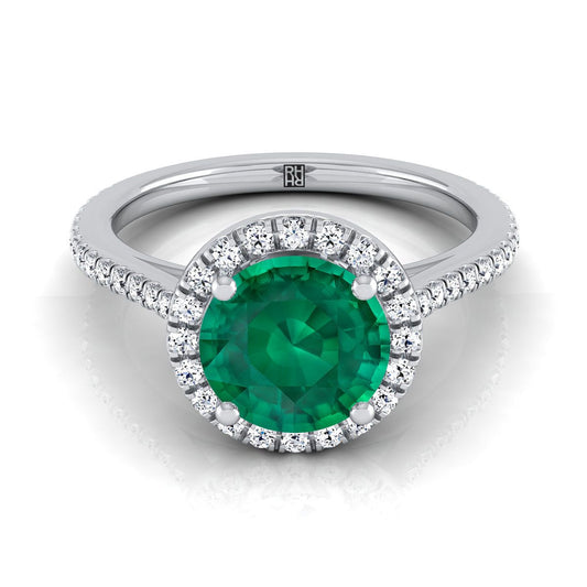 Platinum Round Brilliant Classic French Pave Halo and Linear Engagement Ring -1/4ctw