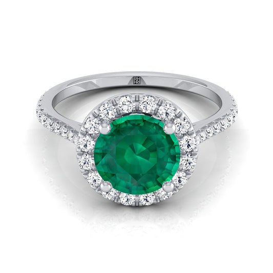 14K White Gold Emerald Emerald Halo Diamond Pave Engagement Ring -3/8ctw