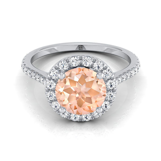18K White Gold Morganite Morganite Halo Diamond Pave Engagement Ring -3/8ctw