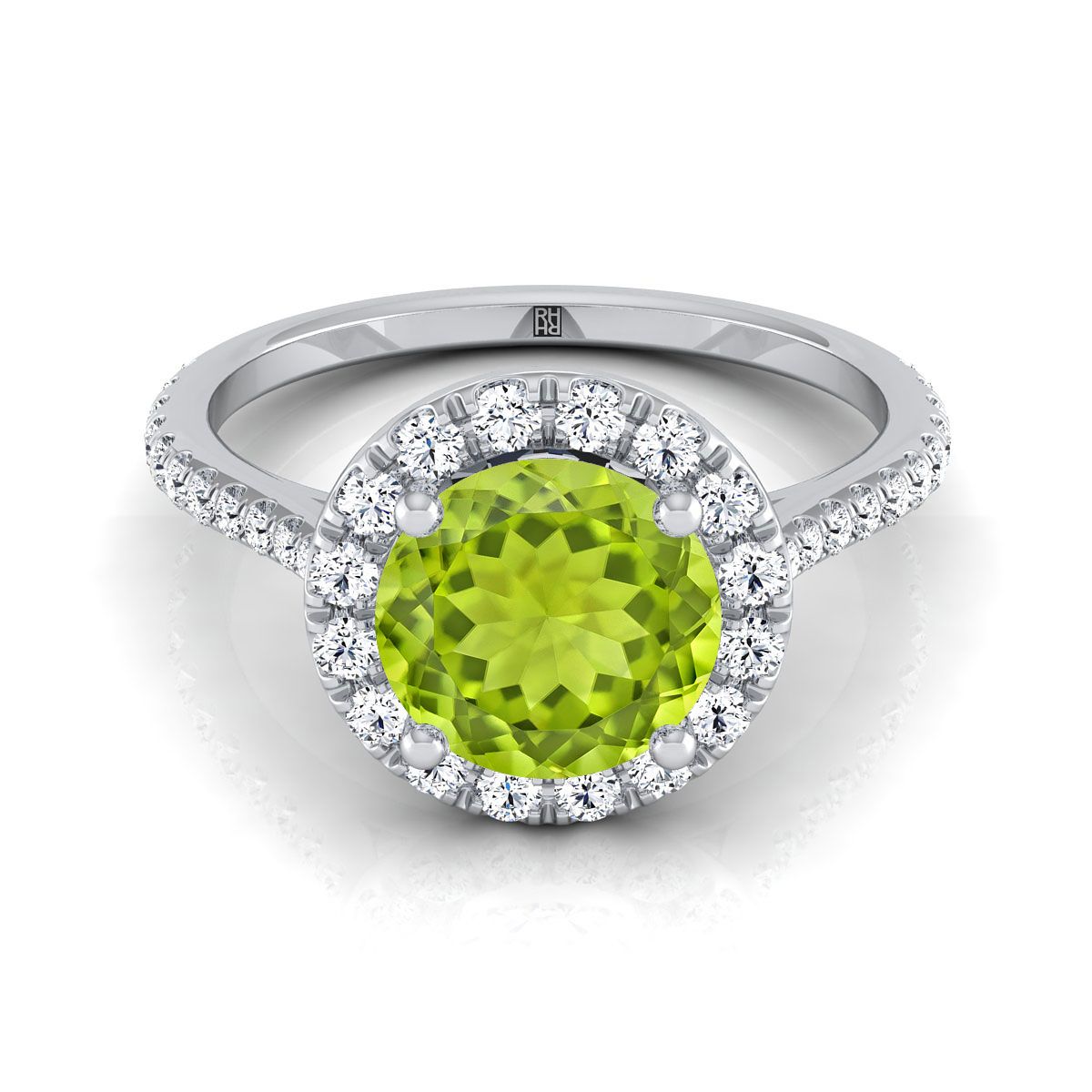 14K White Gold Peridot Peridot Halo Diamond Pave Engagement Ring -3/8ctw