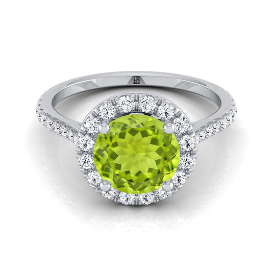 14K White Gold Peridot Peridot Halo Diamond Pave Engagement Ring -3/8ctw