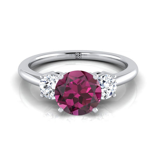 18K White Gold Round Brilliant Garnet Perfectly Matched Round Three Stone Diamond Engagement Ring -1/4ctw