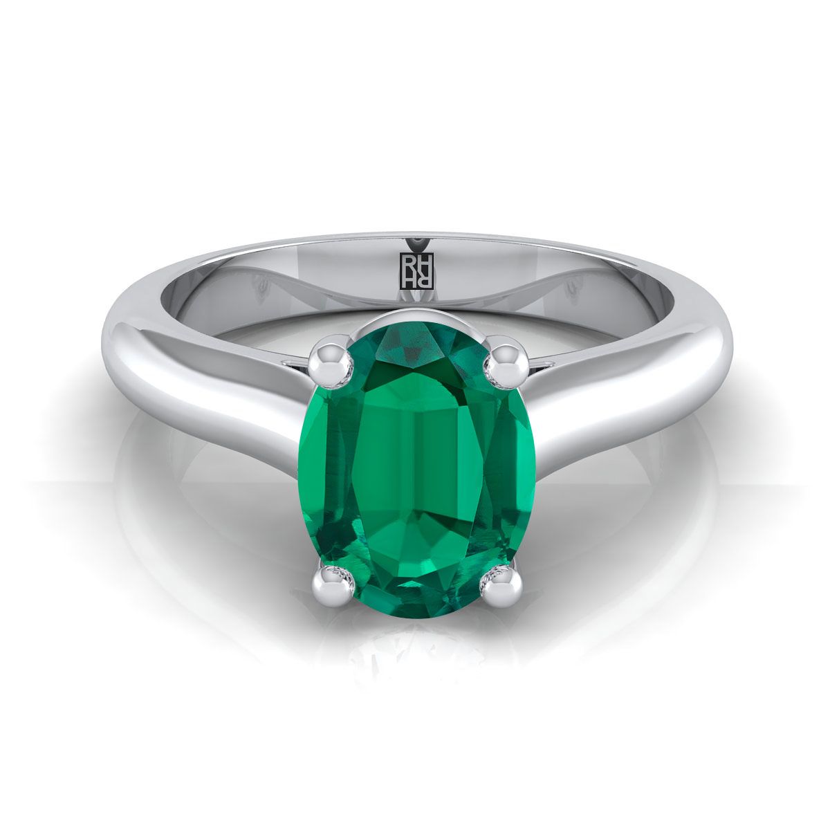 14K White Gold Oval Emerald Pinched Comfort Fit Claw Prong Solitaire Engagement Ring