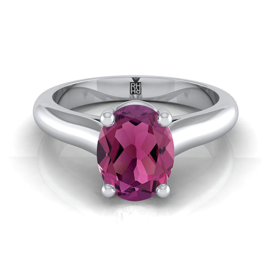 แหวนหมั้นเดี่ยวแบบหนีบด้วยกรงเล็บทรงวงรีประดับการ์เนต สีทองขาว 14K ดีไซน์สวมใส่สบาย