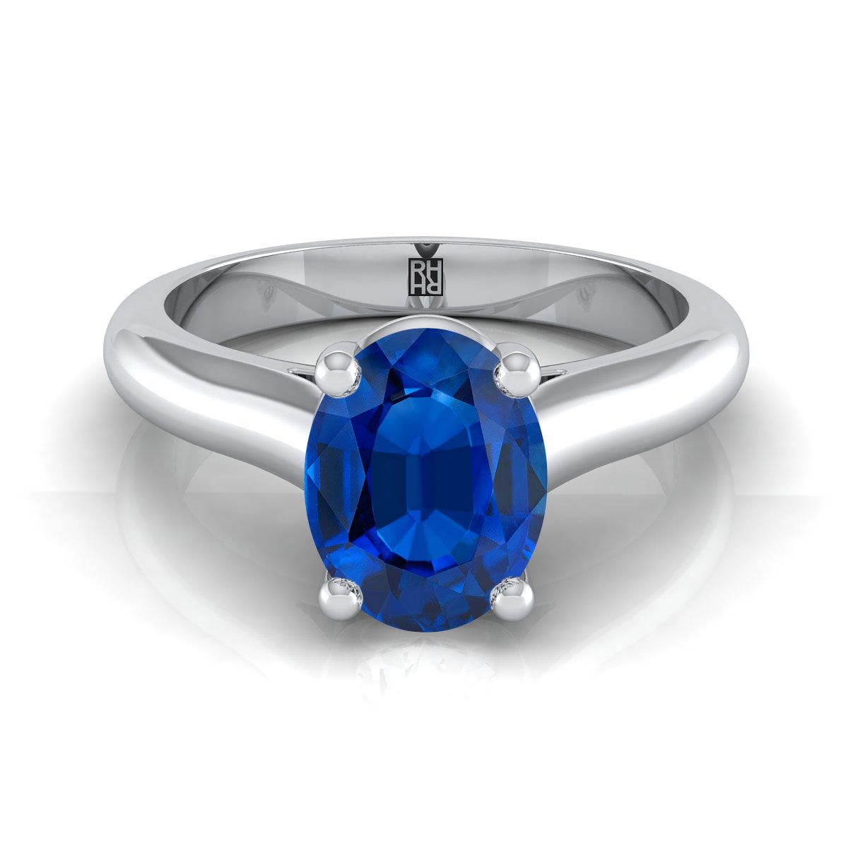 14K White Gold Oval Sapphire Pinched Comfort Fit Claw Prong Solitaire Engagement Ring