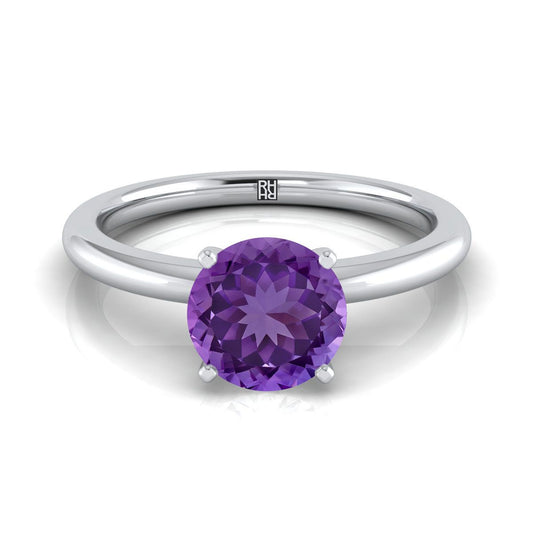 14K White Gold Round Brilliant Amethyst Round Comfort Fit Claw Prong Solitaire Engagement Ring