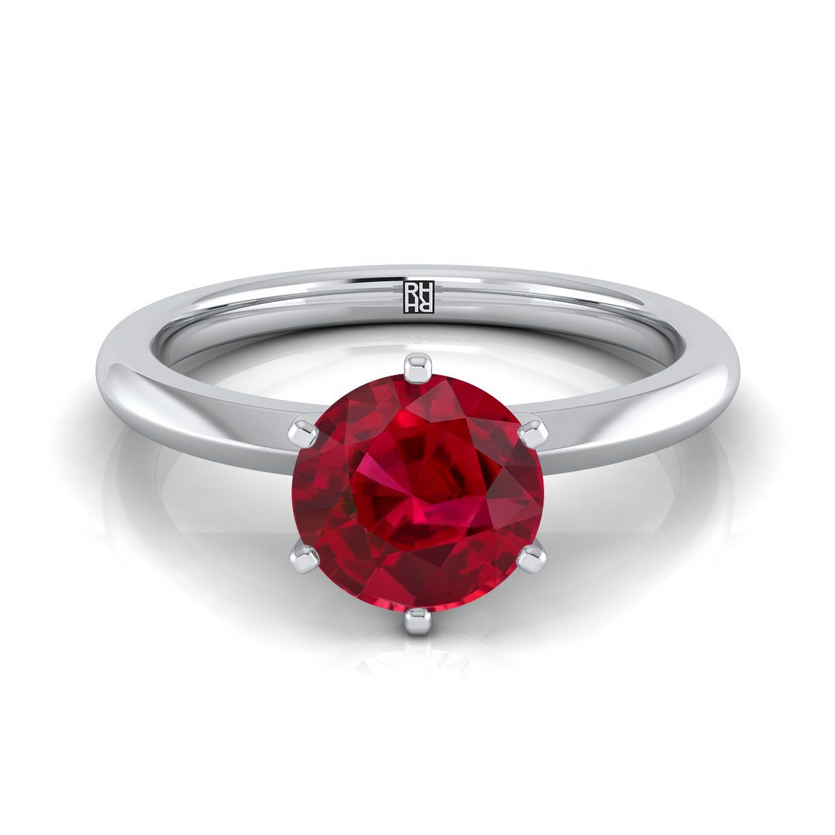 Platinum Round Brilliant Ruby Pinched Comfort Fit Claw Prong Solitaire Engagement Ring
