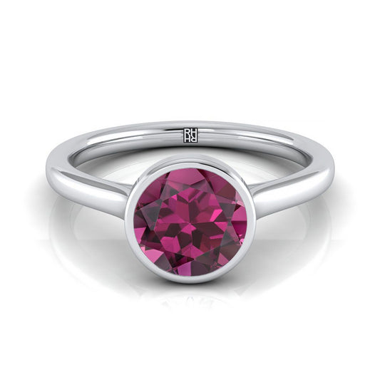 18K White Gold Round Brilliant Garnet Simple Bezel Solitaire Engagement Ring