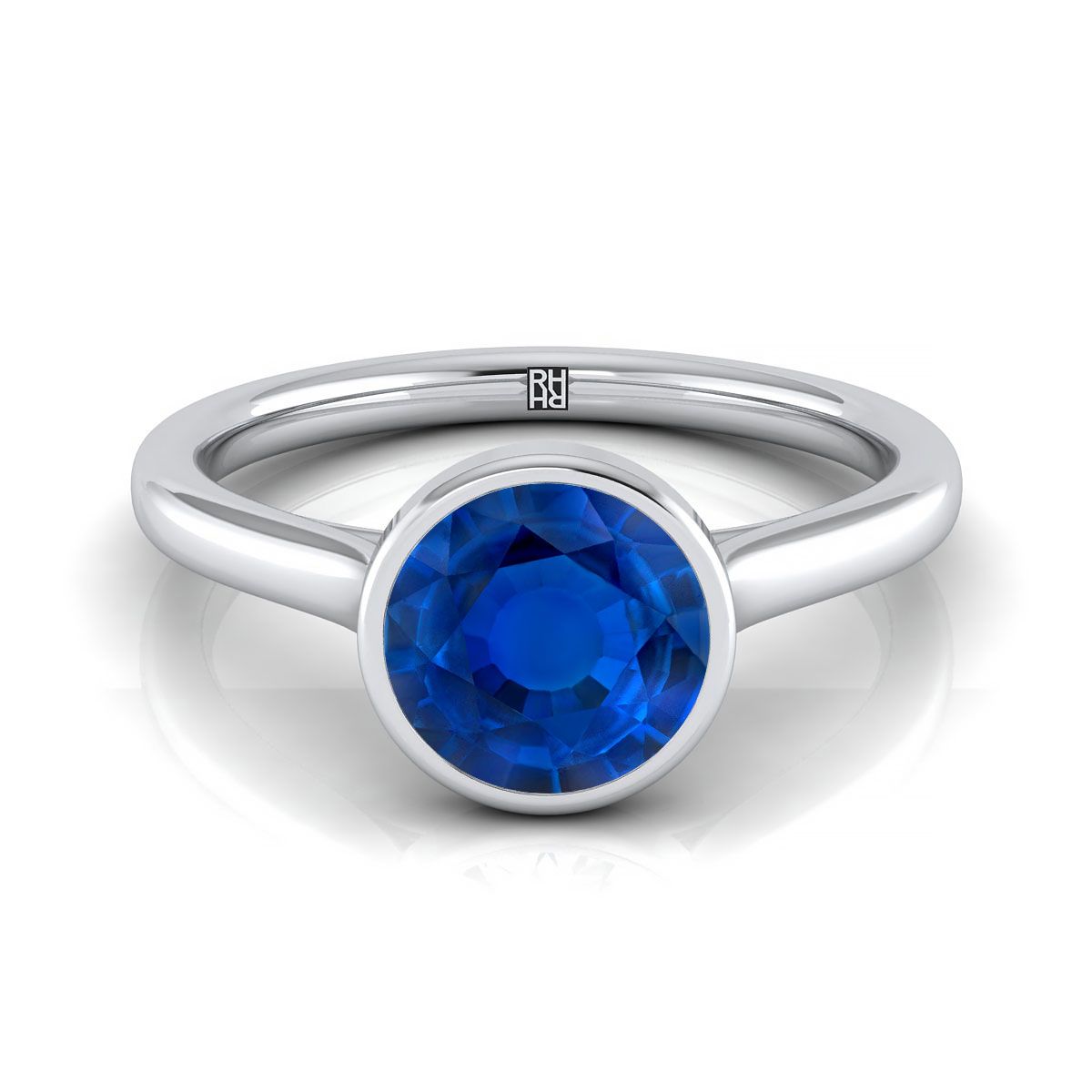 Platinum Round Brilliant Sapphire Simple Bezel Solitaire Engagement Ring