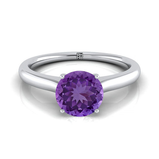 14K White Gold Round Brilliant Cathedral Solitaire Surprise Secret Stone Engagement Ring