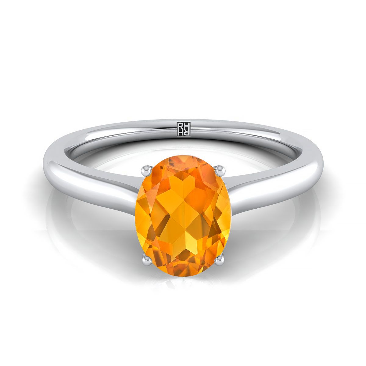 แหวนหมั้นเพชรเม็ดเดี่ยวรูปวงรีสถาปัตยกรรมโบสถ์ทองคำขาว 14K พร้อมอัญมณีลับเซอร์ไพรส์