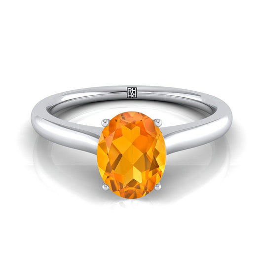 แหวนหมั้นเพชรเม็ดเดี่ยวรูปวงรีสไตล์วิหารทองคำขาว 18K พร้อมอัญมณีลับเซอร์ไพรส์