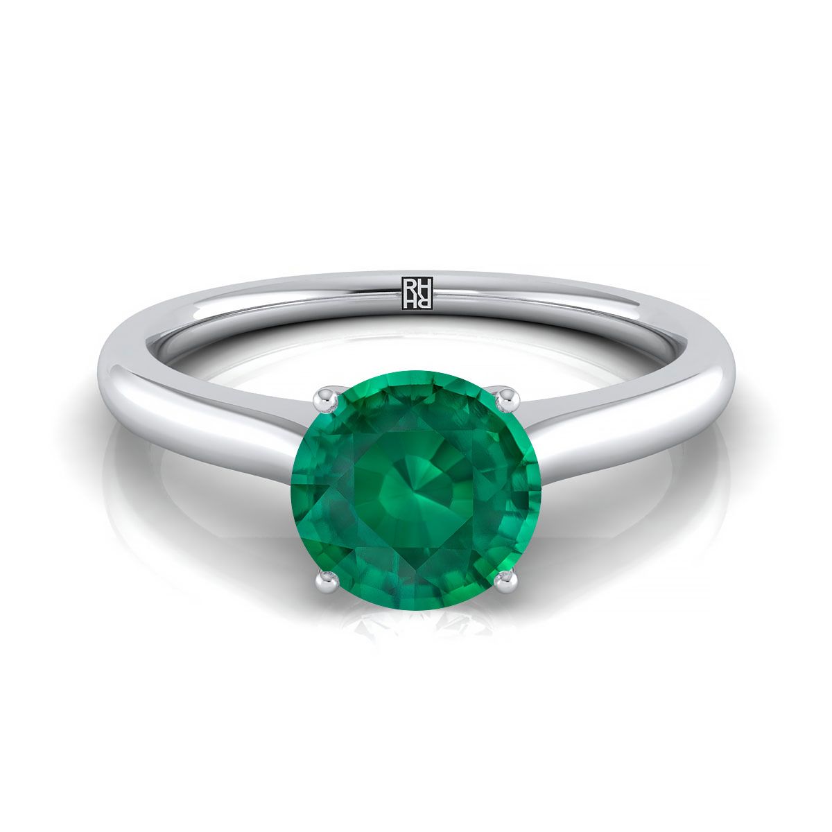 แหวนหมั้นเพชรเม็ดเดี่ยวทรงกลมเจียระไนแบบแคทเทดรัลทองคำขาว 18K พร้อมอัญมณีลับเซอร์ไพรส์