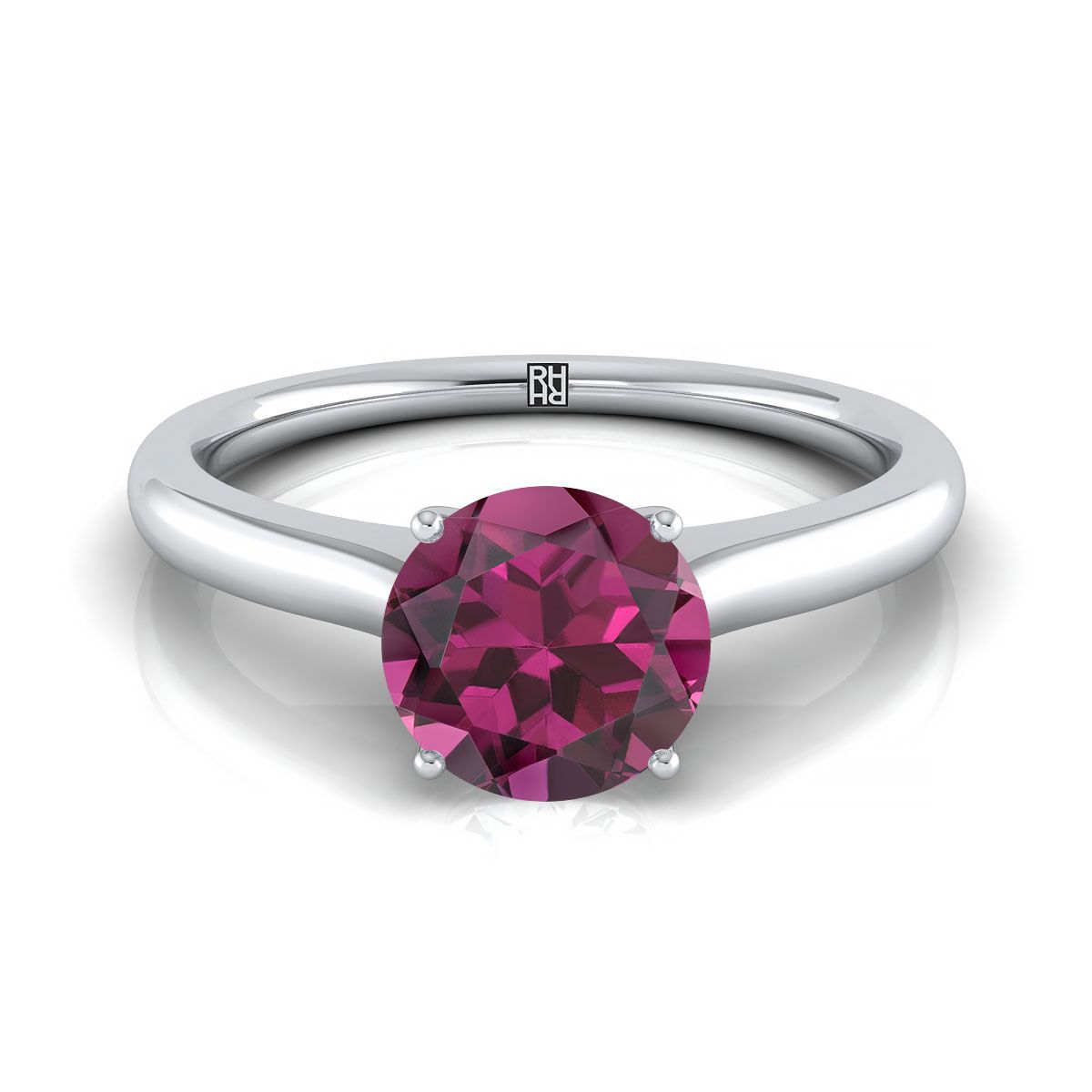 แหวนหมั้นเพชรเม็ดเดี่ยวทรงกลมเจียระไนแบบแคทเทดรัลทองคำขาว 18K พร้อมอัญมณีลับเซอร์ไพรส์