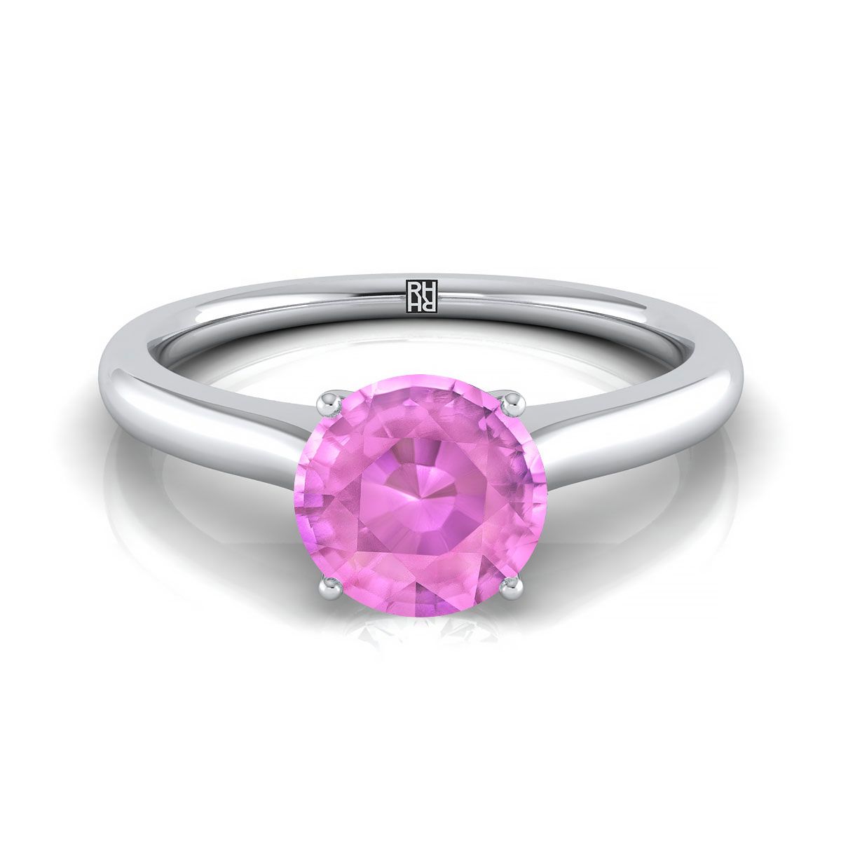 แหวนหมั้นเพชรเม็ดเดี่ยวทรงกลมเจียระไนแบบแคทเทดรัลทองคำขาว 18K พร้อมอัญมณีลับเซอร์ไพรส์