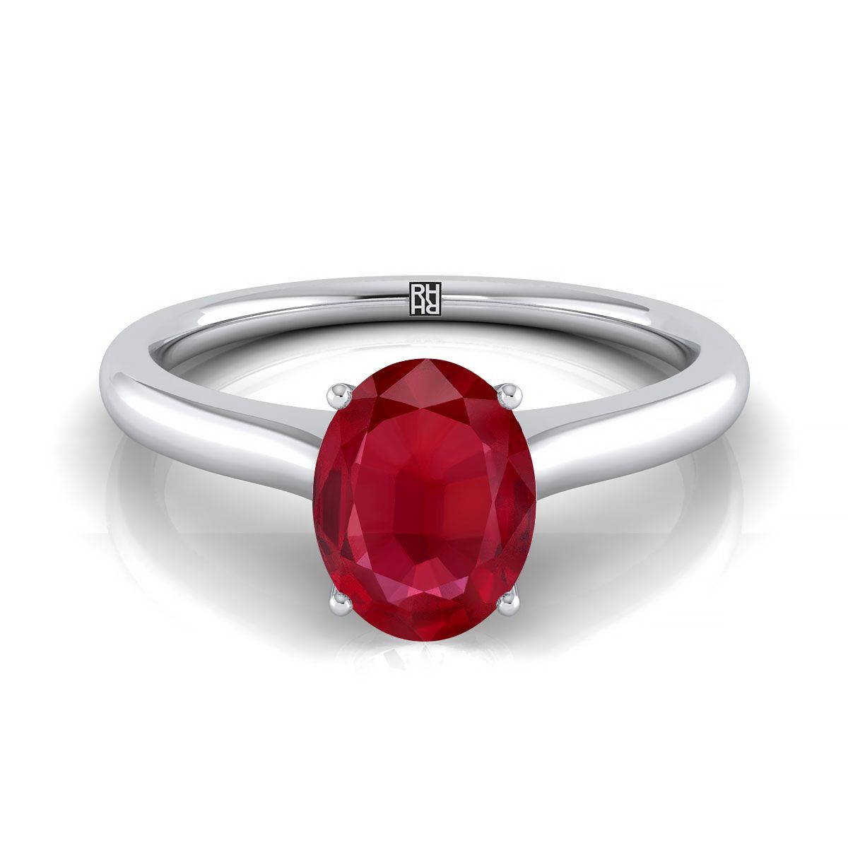 14K White Gold Oval Cathedral Solitaire Surprise Secret Stone Engagement Ring