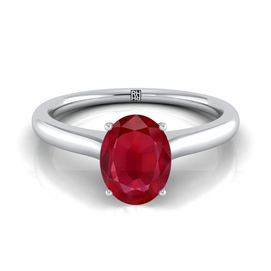 Platinum Oval Cathedral Solitaire Surprise Secret Stone Engagement Ring