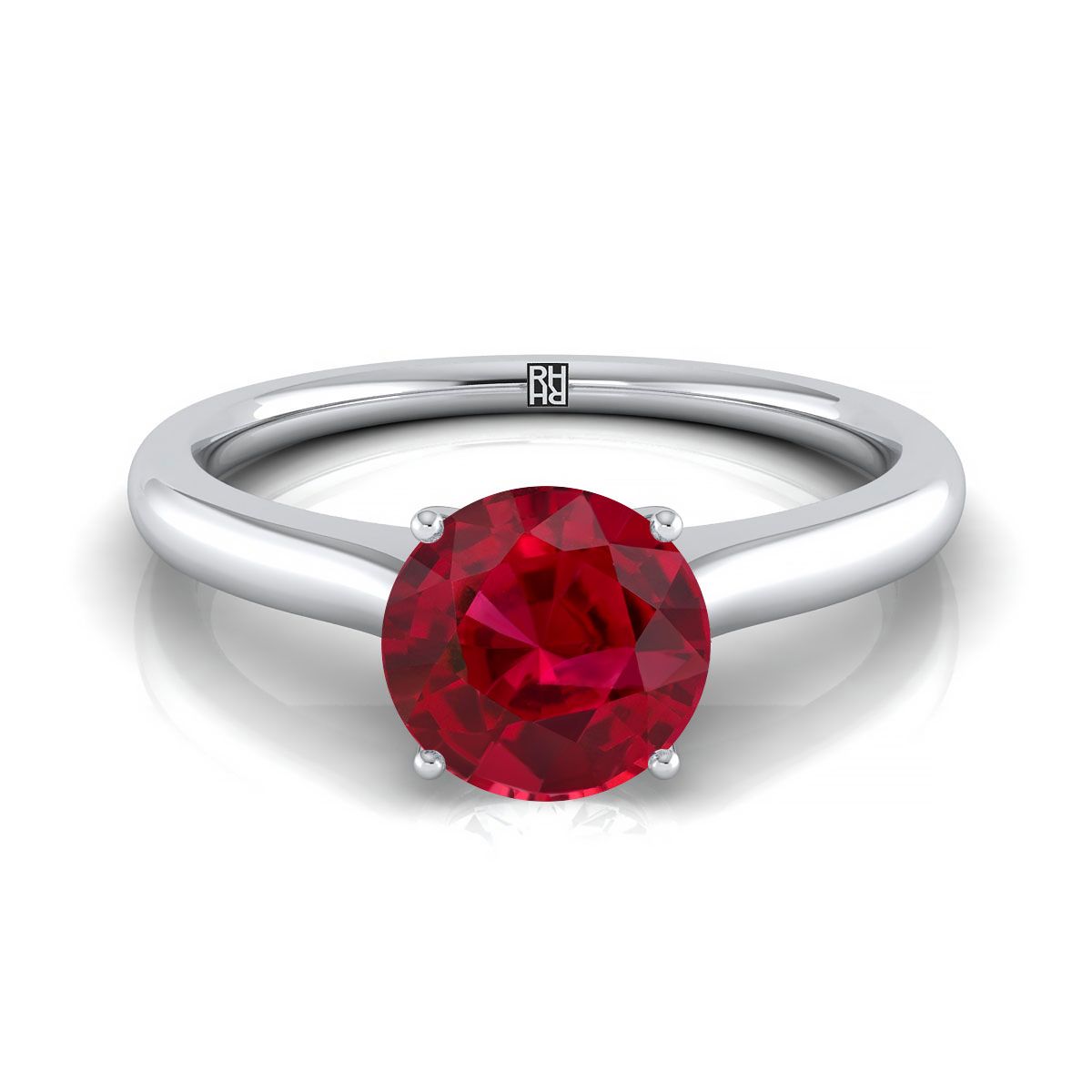 14K White Gold Round Brilliant Cathedral Solitaire Surprise Secret Stone Engagement Ring