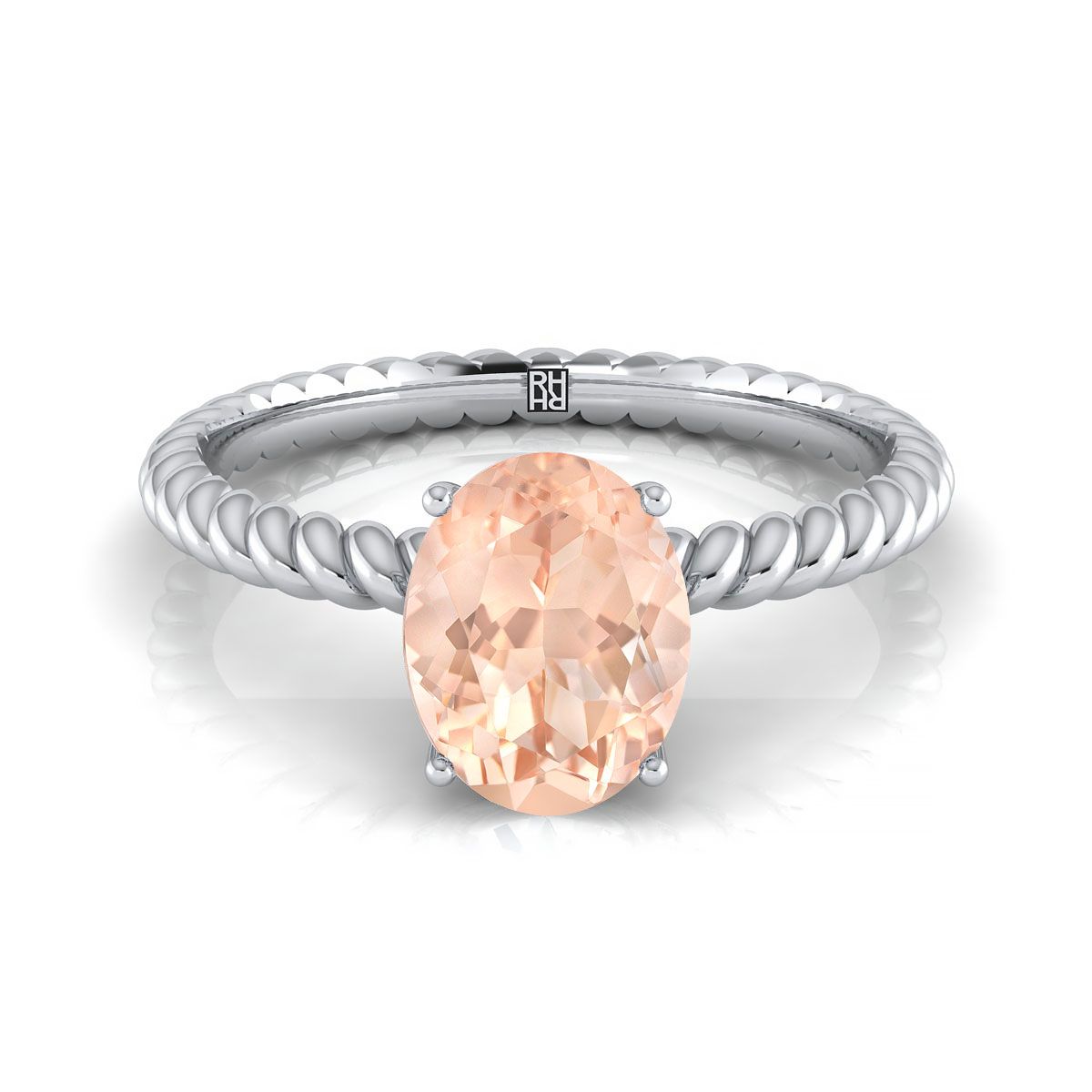 14K White Gold Oval Morganite Twisted Rope Solitaire With Surprize Diamond Engagement Ring