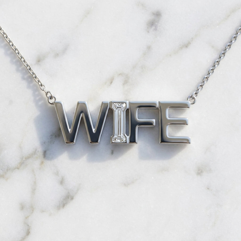 WIFE lab-grown diamond letter necklace in Platinum