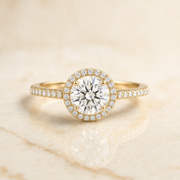 ตัวเรือนแหวนหมั้นเพชร Dionne ทรงกลม ฝังปาเว่ ทองคำเหลือง 18K จาก RockHer