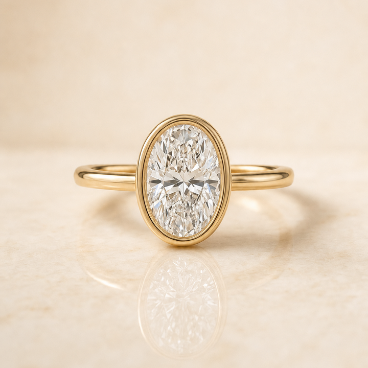 ตัวเรือนแหวนหมั้นเพชร Agnes ทรงรี ฝังหุ้มขอบ ทองคำเหลือง 18K จาก RockHer