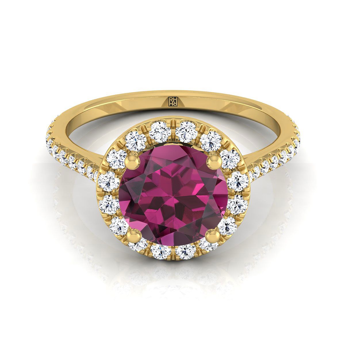 14K Yellow Gold Garnet Garnet Halo Diamond Pave Engagement Ring -3/8ctw