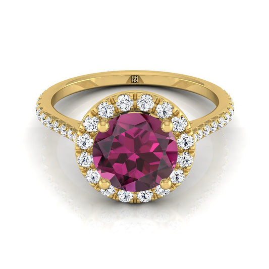 14K Yellow Gold Garnet Garnet Halo Diamond Pave Engagement Ring -3/8ctw