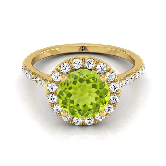 14K Yellow Gold Peridot Peridot Halo Diamond Pave Engagement Ring -3/8ctw