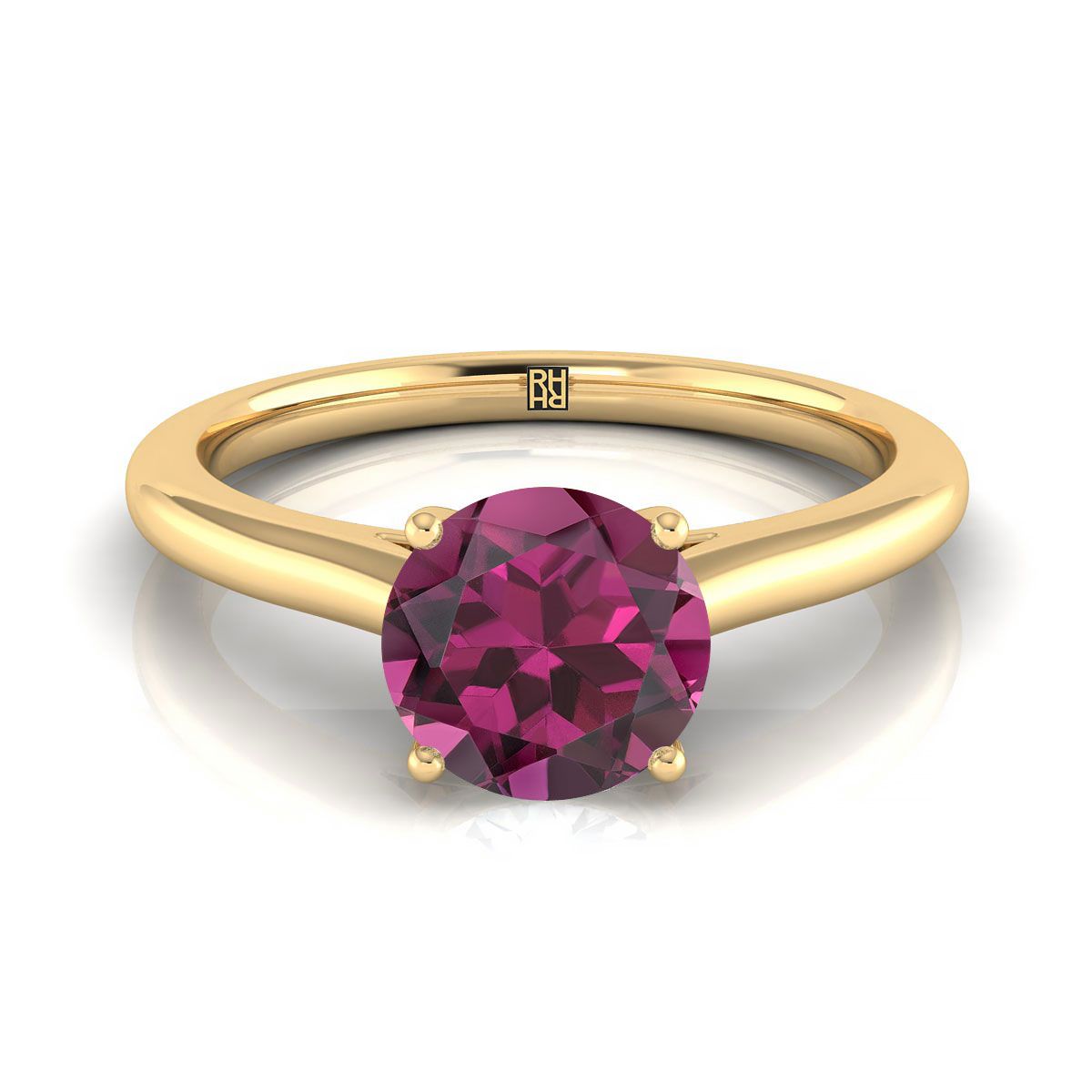 14K Yellow Gold Round Brilliant Garnet Pinched Comfort Fit Claw Prong Solitaire Engagement Ring