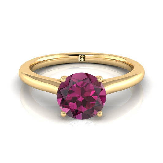 14K Yellow Gold Round Brilliant Garnet Pinched Comfort Fit Claw Prong Solitaire Engagement Ring
