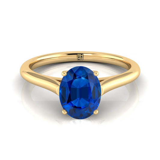 14K Yellow Gold Oval Sapphire Cathedral Style Comfort Fit Solitaire Engagement Ring