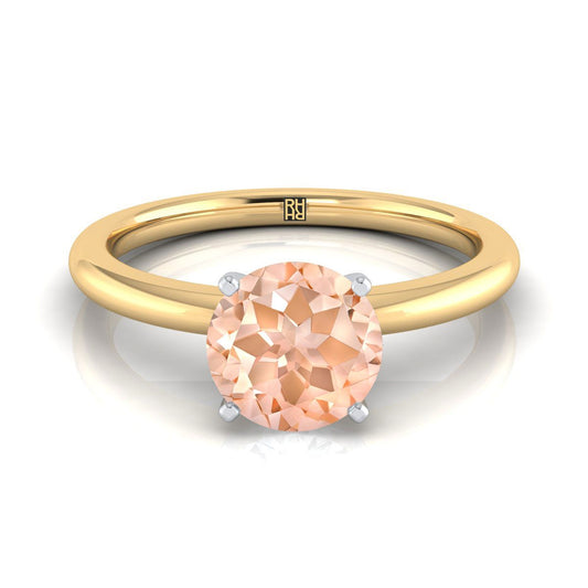 แหวนหมั้นเดี่ยวแบบหนามเตยทรงกลม Morganite ทองคำเหลือง 14K ทรงกลมเจียระไนแบบ Brilliant พร้อมความสบายในการสวมใส่แบบรอบวง