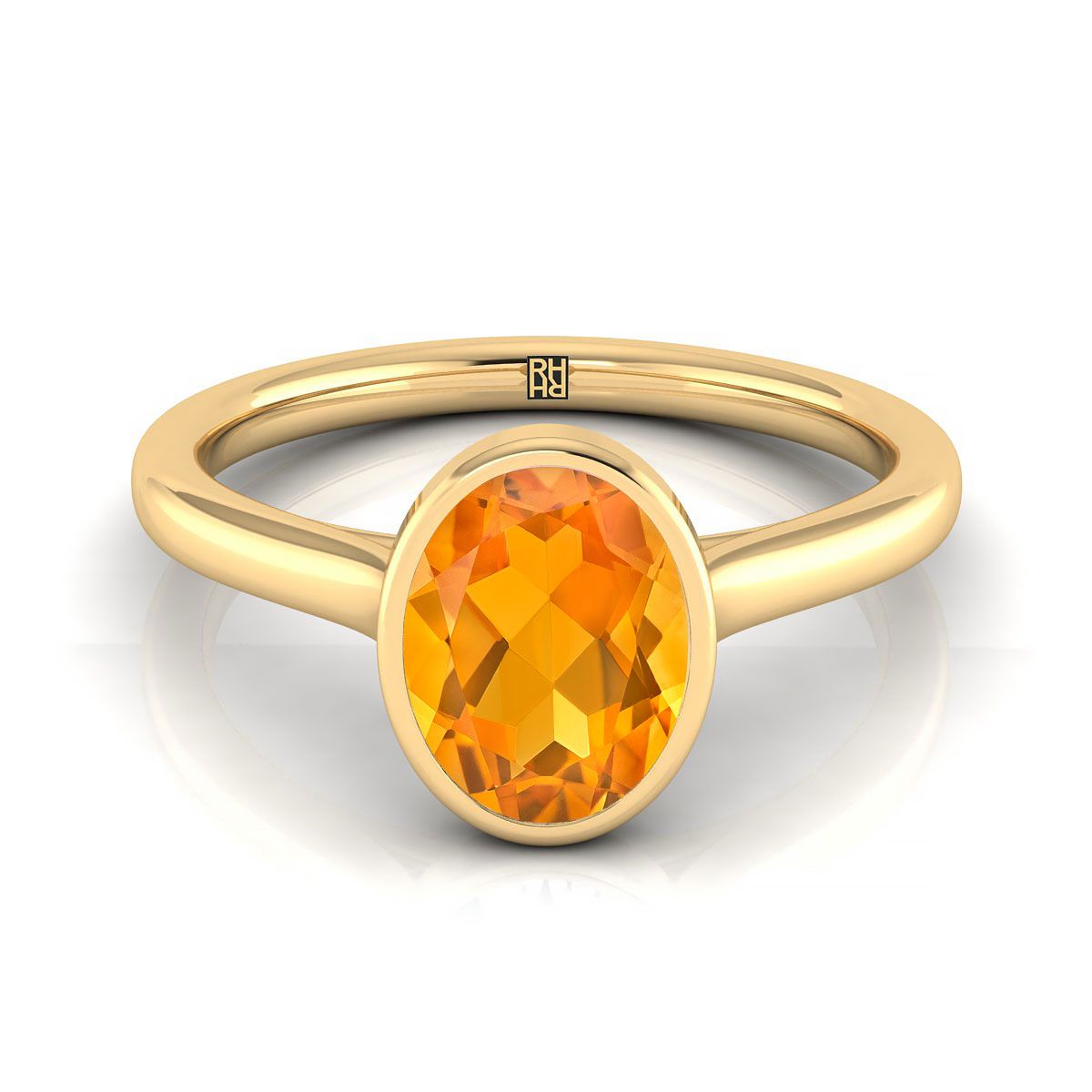 18K Yellow Gold Oval Citrine Simple Bezel Solitaire Engagement Ring
