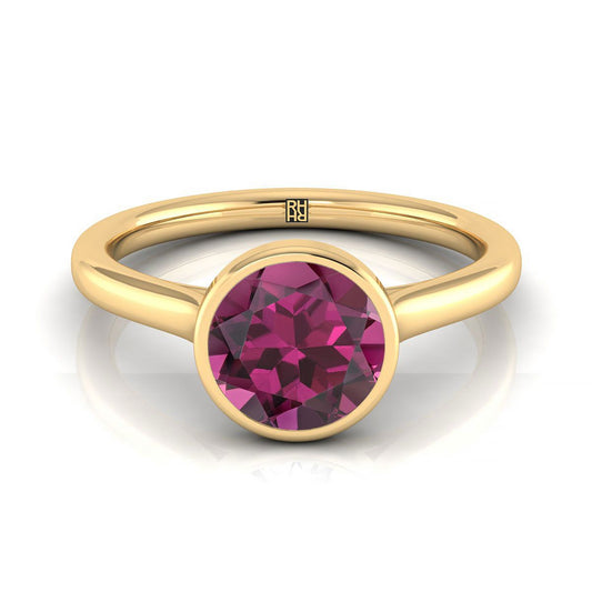 14K Yellow Gold Round Brilliant Garnet Simple Bezel Solitaire Engagement Ring