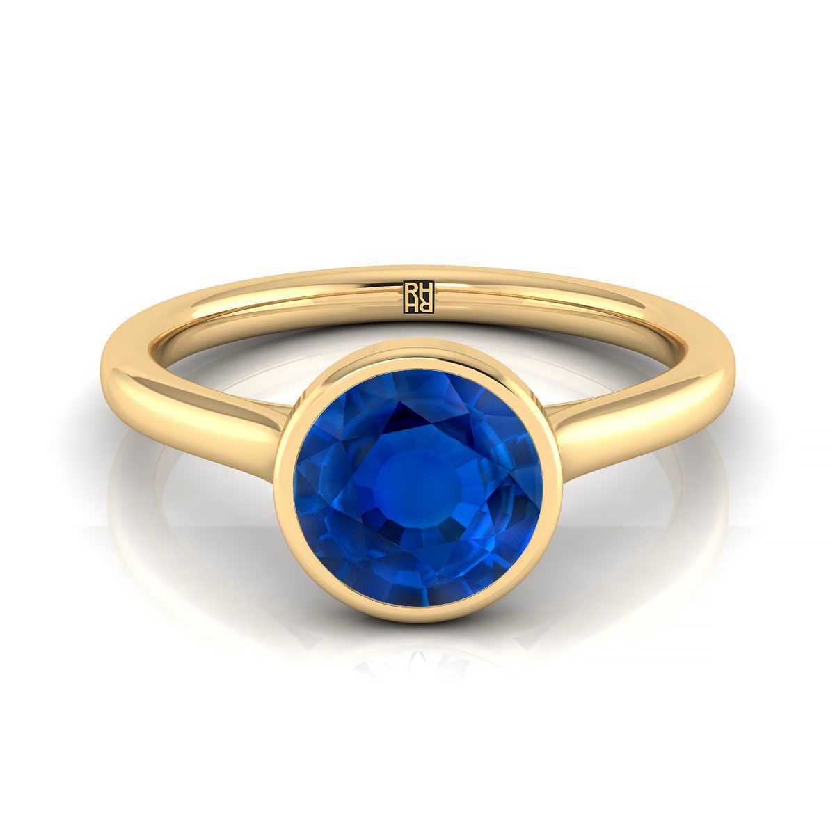 14K Yellow Gold Round Brilliant Sapphire Simple Bezel Solitaire Engagement Ring