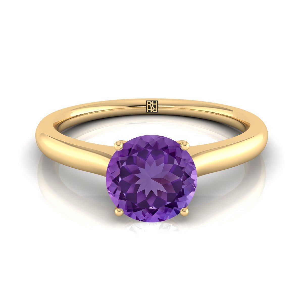 แหวนหมั้นเพชรทรงกลมเจียระไนแบบแคทเทดรัลเดี่ยวพร้อมเพชรลับเซอร์ไพรส์ทองคำเหลือง 14K