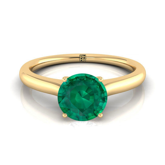 14K Yellow Gold Round Brilliant Cathedral Solitaire Surprise Secret Stone Engagement Ring