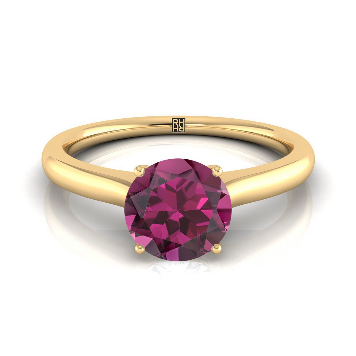 แหวนหมั้นเพชรทรงกลมเจียระไนแบบแคทเทดรัลเดี่ยวพร้อมเพชรลับเซอร์ไพรส์ทองคำเหลือง 18K