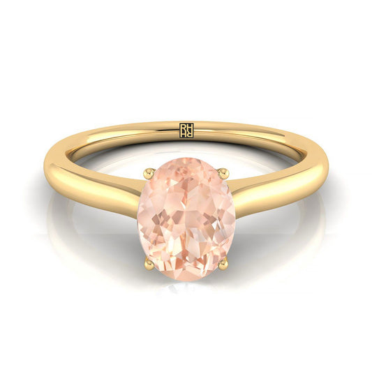 แหวนหมั้นหินลับเซอร์ไพรส์เดี่ยวรูปวงรีสถาปัตยกรรมโบสถ์ทองคำเหลือง 18K