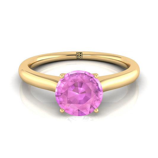 แหวนหมั้นเพชรทรงกลมเจียระไนแบบแคทเทดรัลเดี่ยวพร้อมเพชรลับเซอร์ไพรส์ทองคำเหลือง 18K