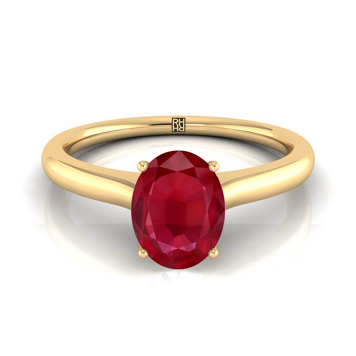 18K Yellow Gold Oval Cathedral Solitaire Surprise Secret Stone Engagement Ring