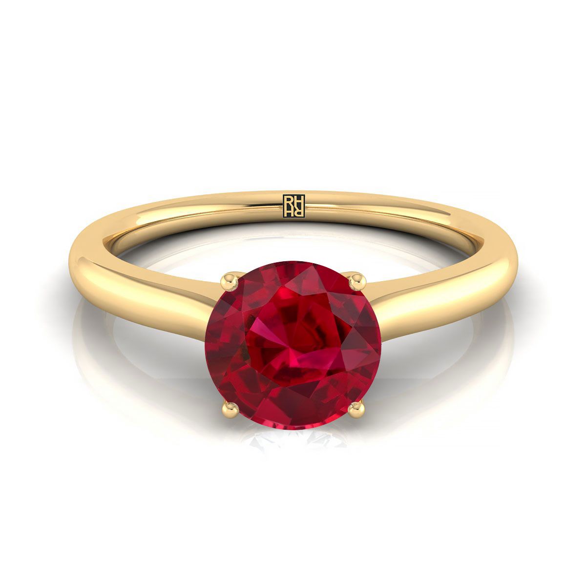 18K Yellow Gold Round Brilliant Cathedral Solitaire Surprise Secret Stone Engagement Ring