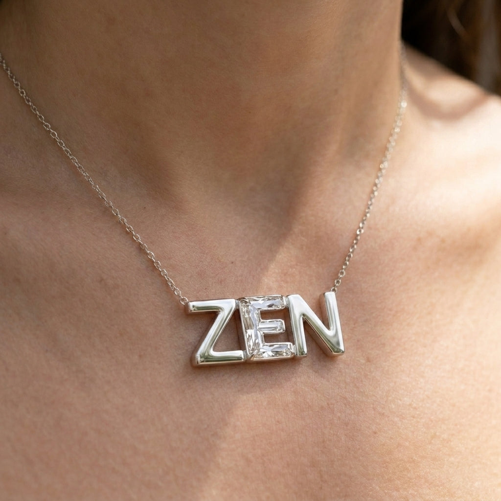 ZEN lab-grown diamond necklace in 14K White Gold, worn on neck
